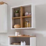 41X49X21 Bad Wandregal Mit 4 Fächern In Weiß Glänzend & Eiche – Utiona Intended For Badezimmer Wandregal