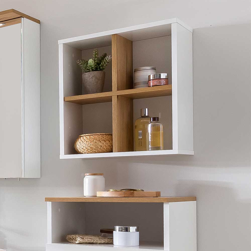 41X49X21 Bad Wandregal Mit 4 Fächern In Weiß Glänzend &amp; Eiche - Utiona intended for Badezimmer Wandregal