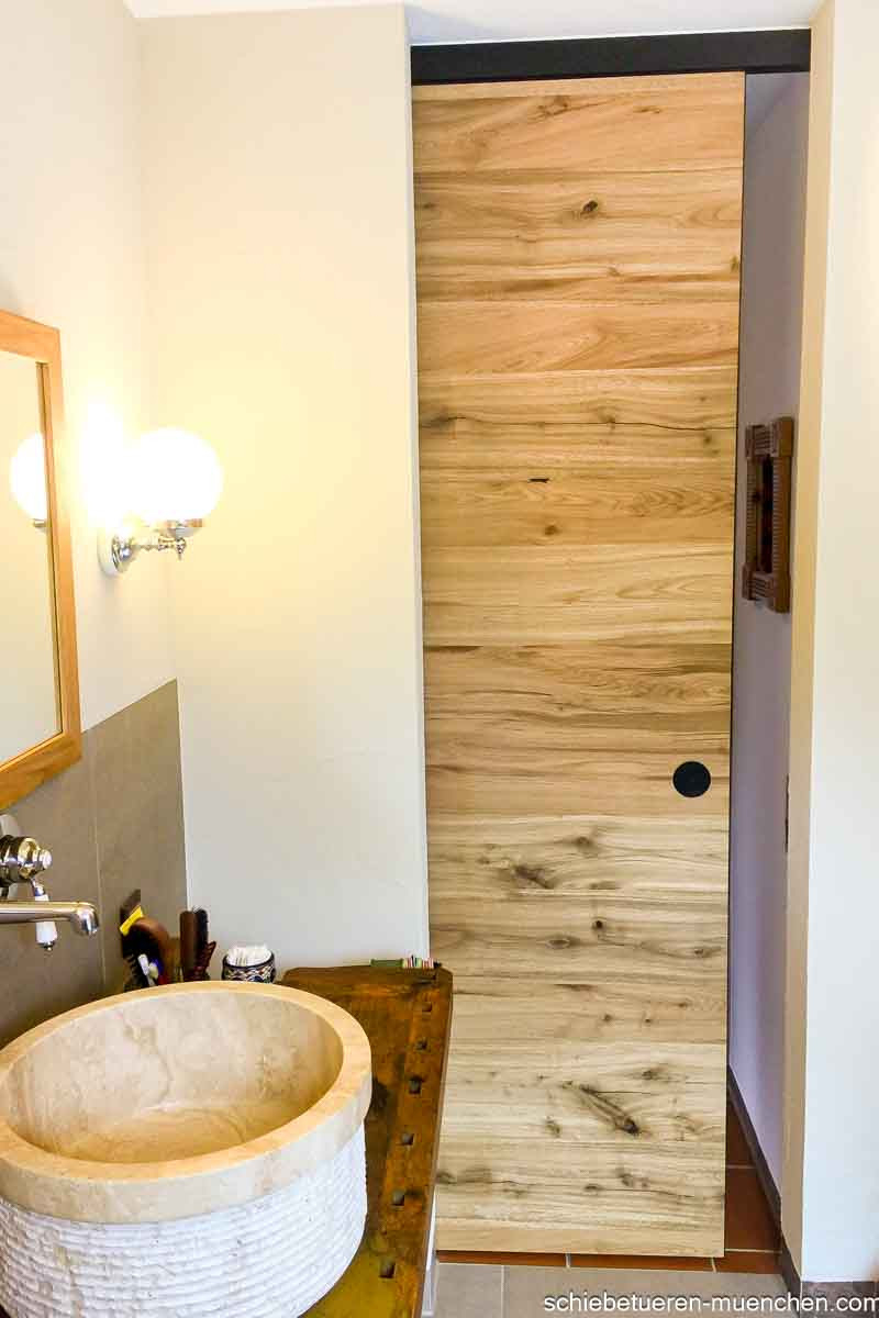 Echtholz Schiebetür Fürs Bad - Hängend Montiert In Schwarz throughout Badezimmer Schiebetür