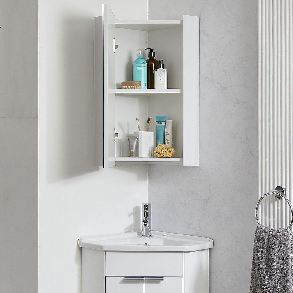 Eckspiegelschrank, 650Mm X 459Mm, Wandmontage - Weiß - Cluo intended for Badezimmer Eckschrank