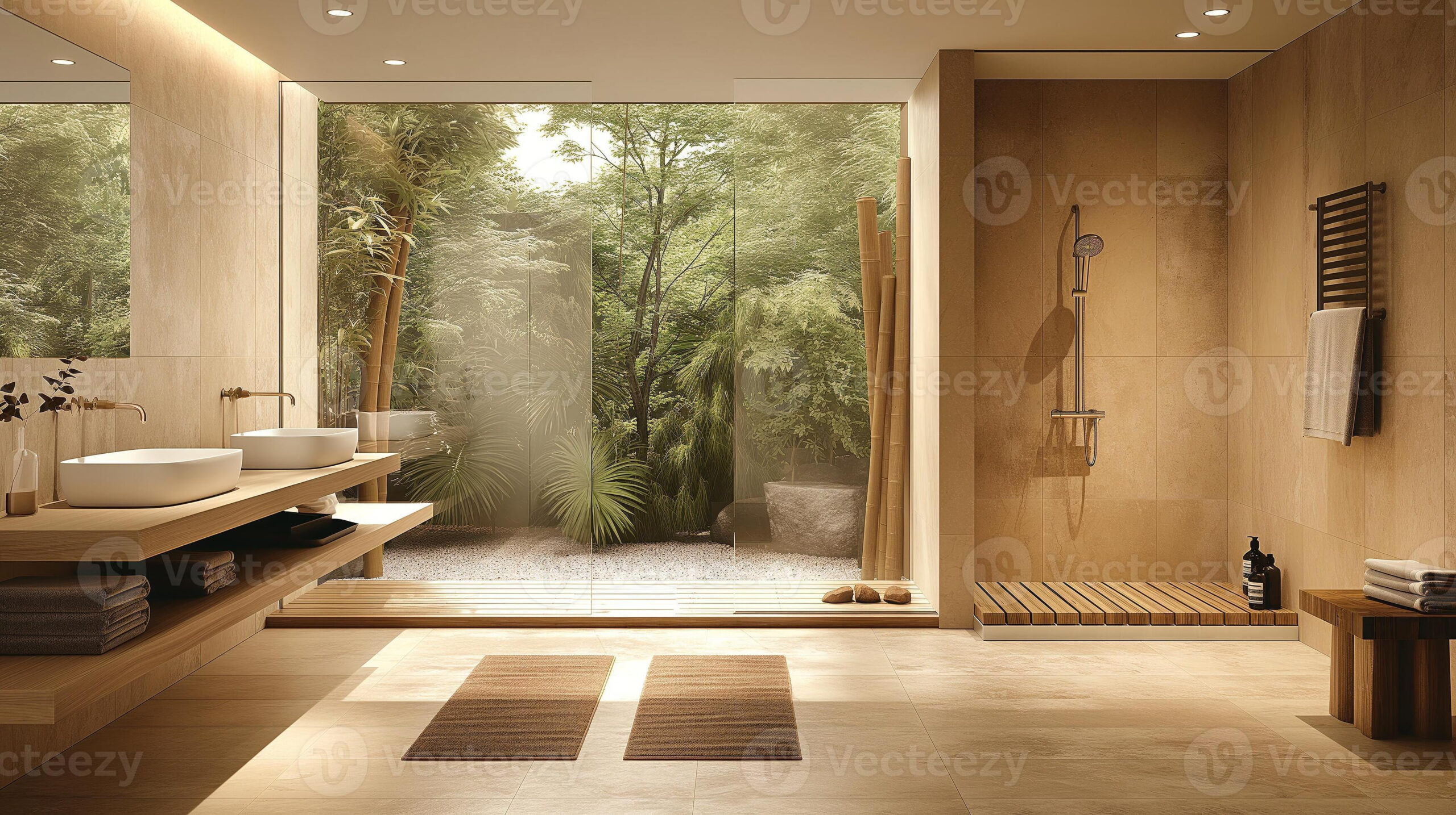 Ein Minimalistisch Zen Badezimmer Mit Natürlich Stein, Bambus within Badezimmer Bambus