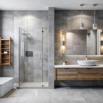 Grau Fliese Dusche, Weiss, Glatt, Funktional, Minimalistisch, Hell intended for Modern Badezimmer Grau