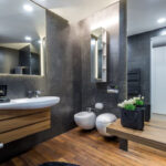 Gray Bathroom Decor With Anthracite Wood Flooring within Badezimmer Anthrazit