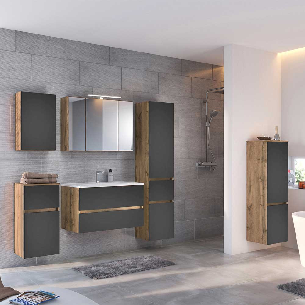 Große Bad Ausstattung Set In Dunkelgrau Mit Wildeiche - Athrin (6 with regard to Badezimmer Dunkelgrau