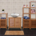 Regal Bad Bambus Badregal Hwc B18 Aus Bambus – Mit Tür For Badezimmer Bambus