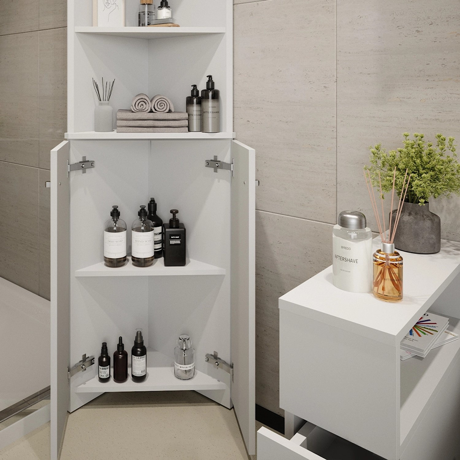 Vicco Badschrank Fynn Weiß 36 X 175 Cm Eckschrank Mit 2 Türen with regard to Eckschrank Badezimmer