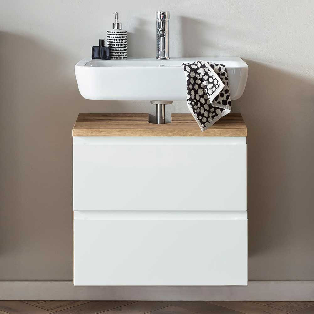 Waschbecken Unterschrank Mit Klappe &amp; Schublade In Weiß within Badezimmer Unterschrank Schubladen