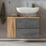 Waschbeckenschrank Mit Tür & Klappe & Schublade In Wildeiche throughout Badezimmer Waschbeckenschrank