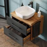 Waschtischunterschrank 70 Cm Gold Eiche / Anthrazit Mit in Badezimmer Unterschrank Mit Waschbecken